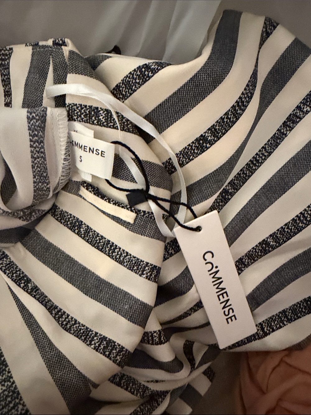 Commense Vertical Stripe Wide-Leg Pants in Navy and Cream - Picture 2 of 2